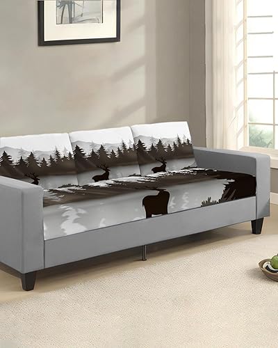 Miniatura 2 de Wowouhiya Fundas de cojín para sofá de bosque marrón, funda elástica para sofá con parte inferior elástica, fundas protectoras lavables de animales