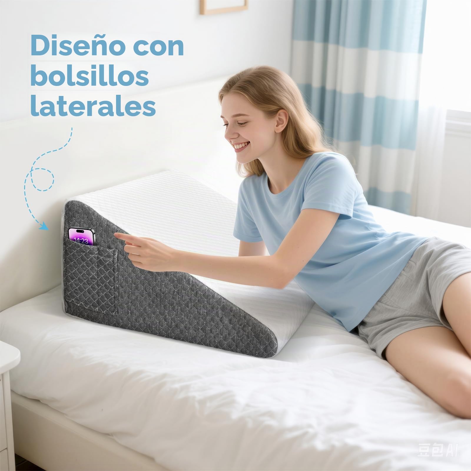 Almohada versátil en cuña con almohada cervical, espuma viscoelástica 25D, cojín de lectura para cama y sofá, almohada ergonómica para reflujo de apnea del sueño, cojín lumbar, cojín para piernas