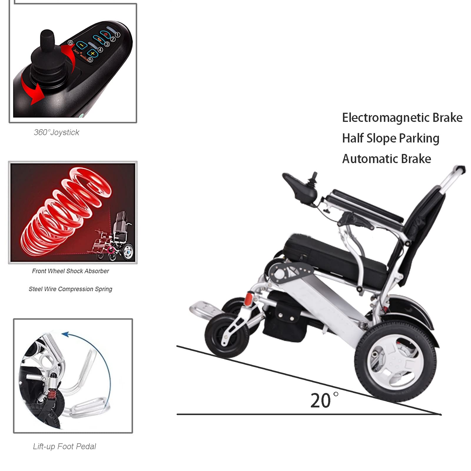 YAZURI Silla de Ruedas eléctrica, Motor de Potencia máxima de 600 W + Peso Neto 25 kg Ligero y Plegable + batería de Gran Capacidad 20AH + Soporte de Carga 180 kg