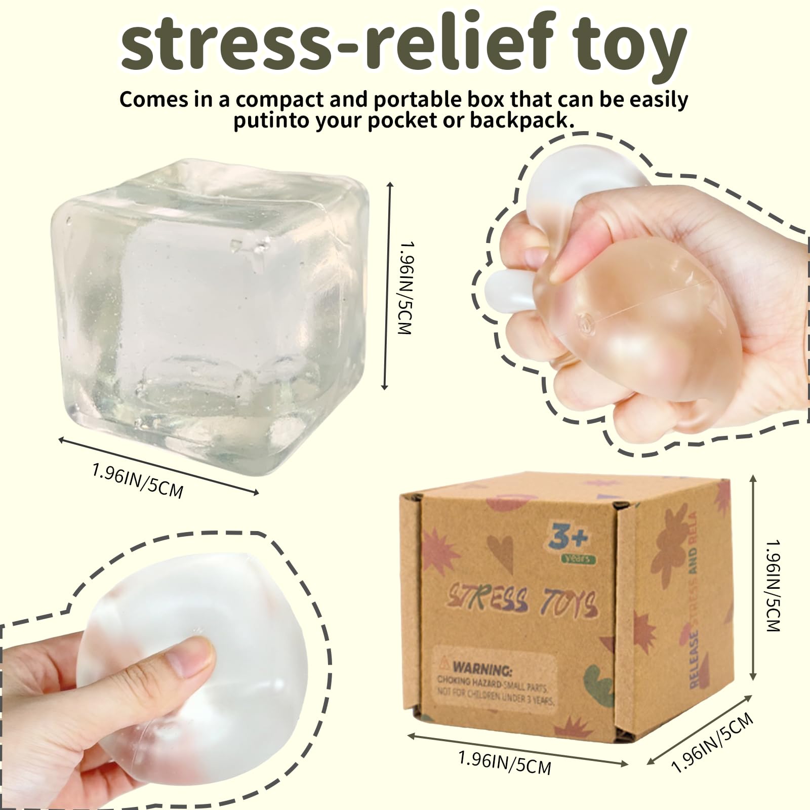 Graphinza Squishy Cubes Squeeze Toys, 1.96" Squishy Cubes Squeeze Toys, Ice Cube Fidget Toy, Sensory Fidget Toys - Image 2