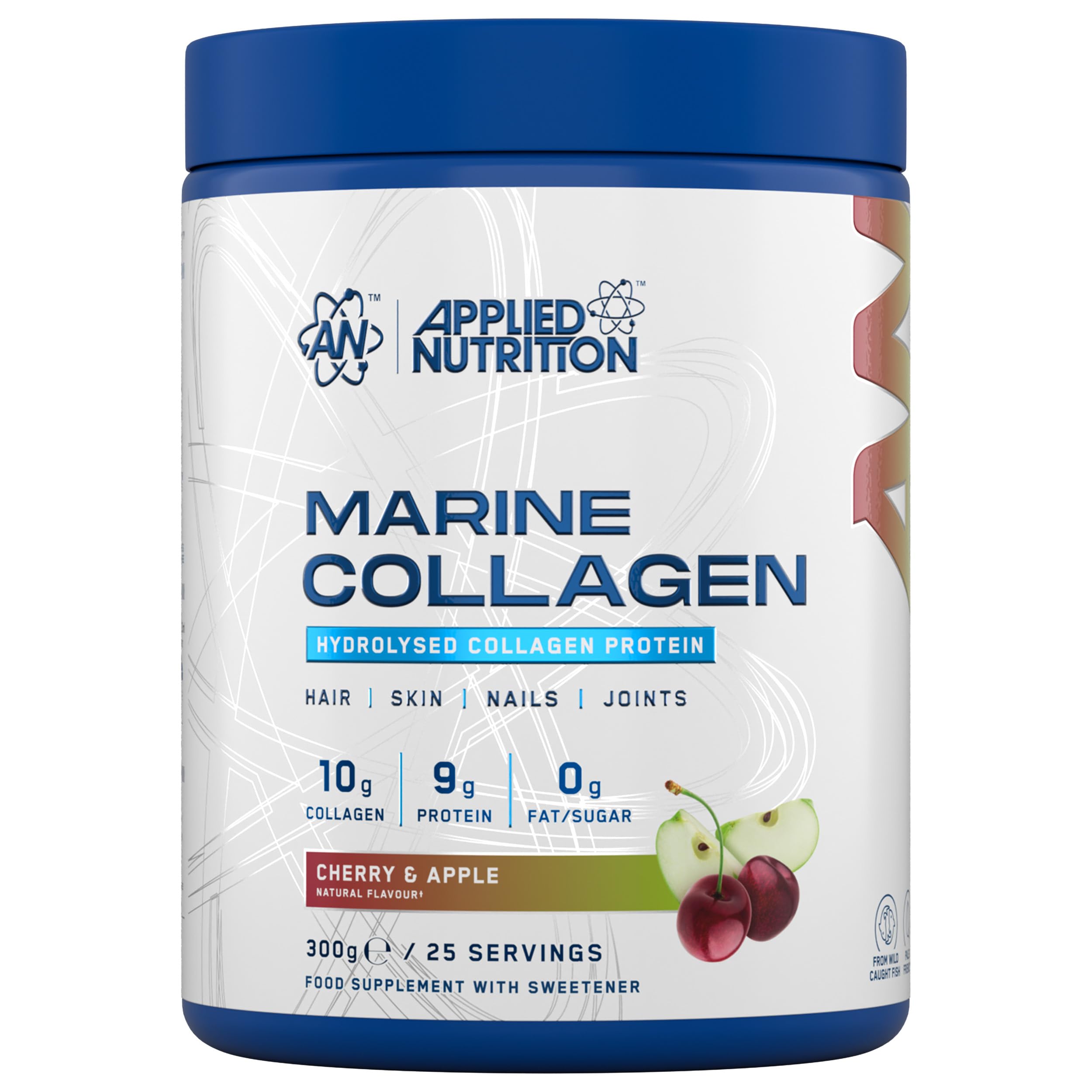 Applied Nutrition Marine Collagen Powder - Hydrolysed Collagen Protein, Healthy Skin, Hair, Nails (Cherry & Apple) (300g - 25 Servings)