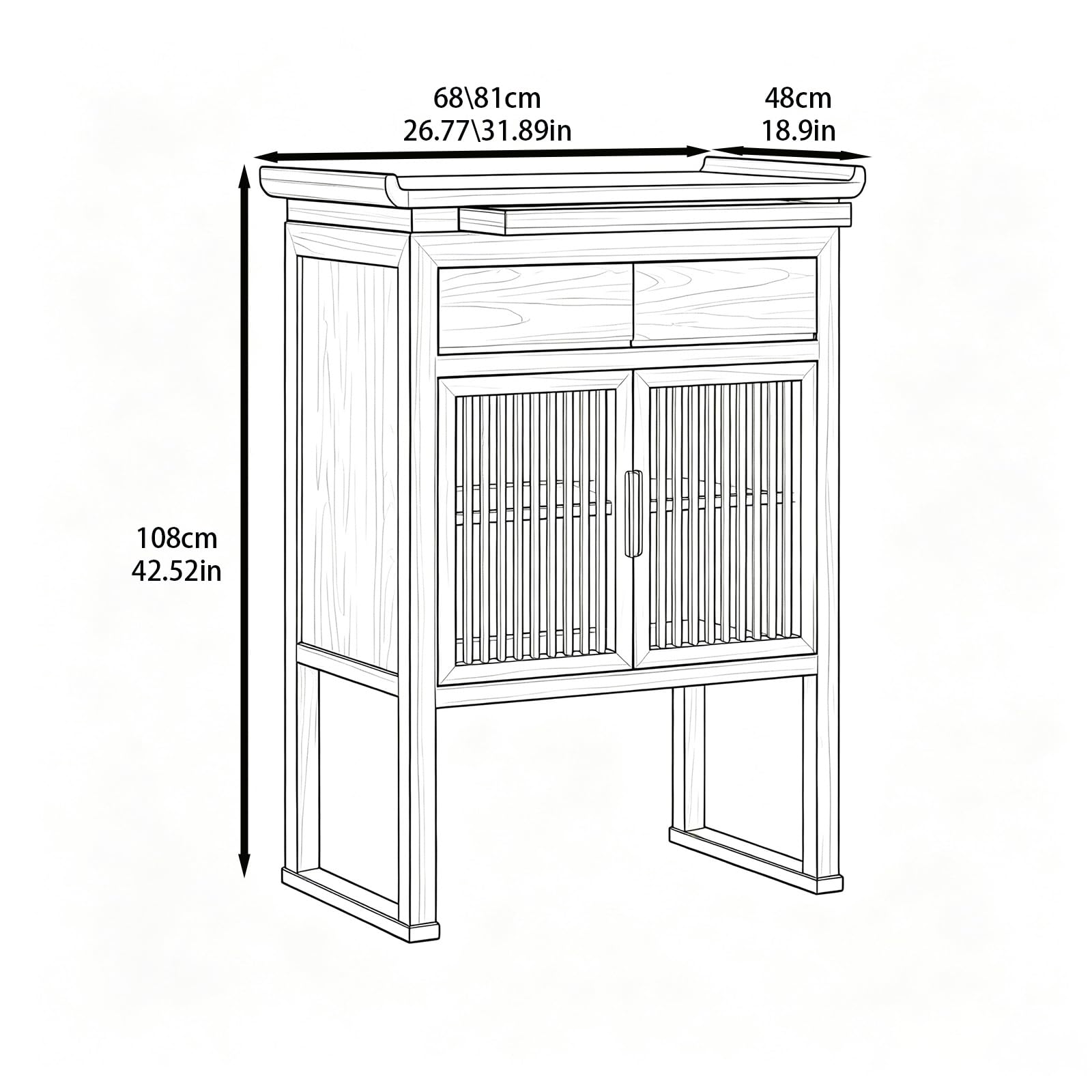 Holz Altarschrank mit Ausziehablage und Doppeltür Design | Standmöbel für Dekor, Meditation und Wohnzimmer(A,26.77*18.90*42.52 in)