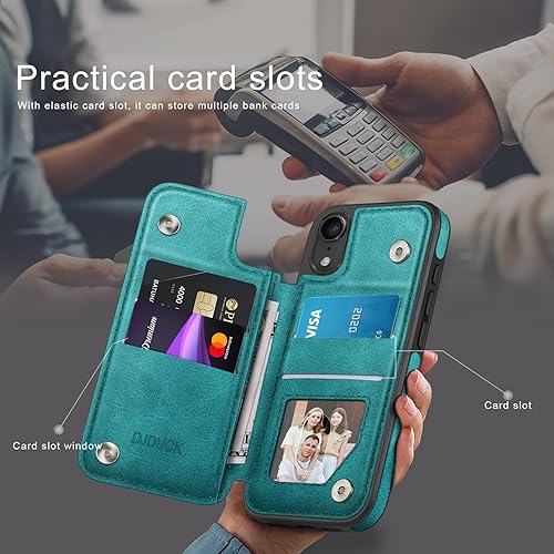 Miniatura 3 de DJDUCK Funda diseñada para iPhone XR con tarjetero y cierre magnético, protección de cuero con bloqueo RFID, a prueba de golpes, para mujeres y