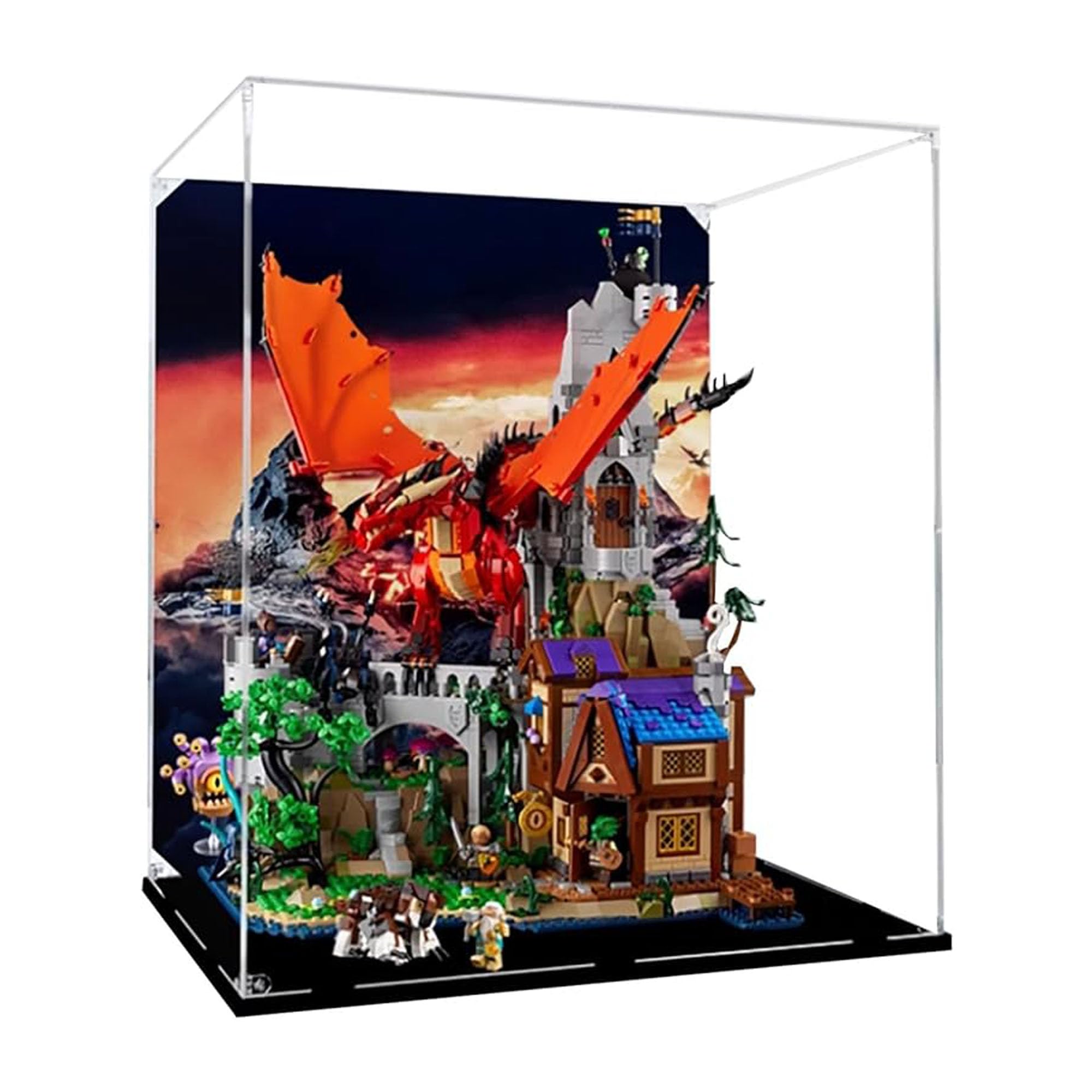 Acrylic Display Case, Compatible with Lego 21348 Dungeons and Dragons Model Set, Dustproof Transparent Display Case, Storage Box (Display Case Only) (Background Model A)