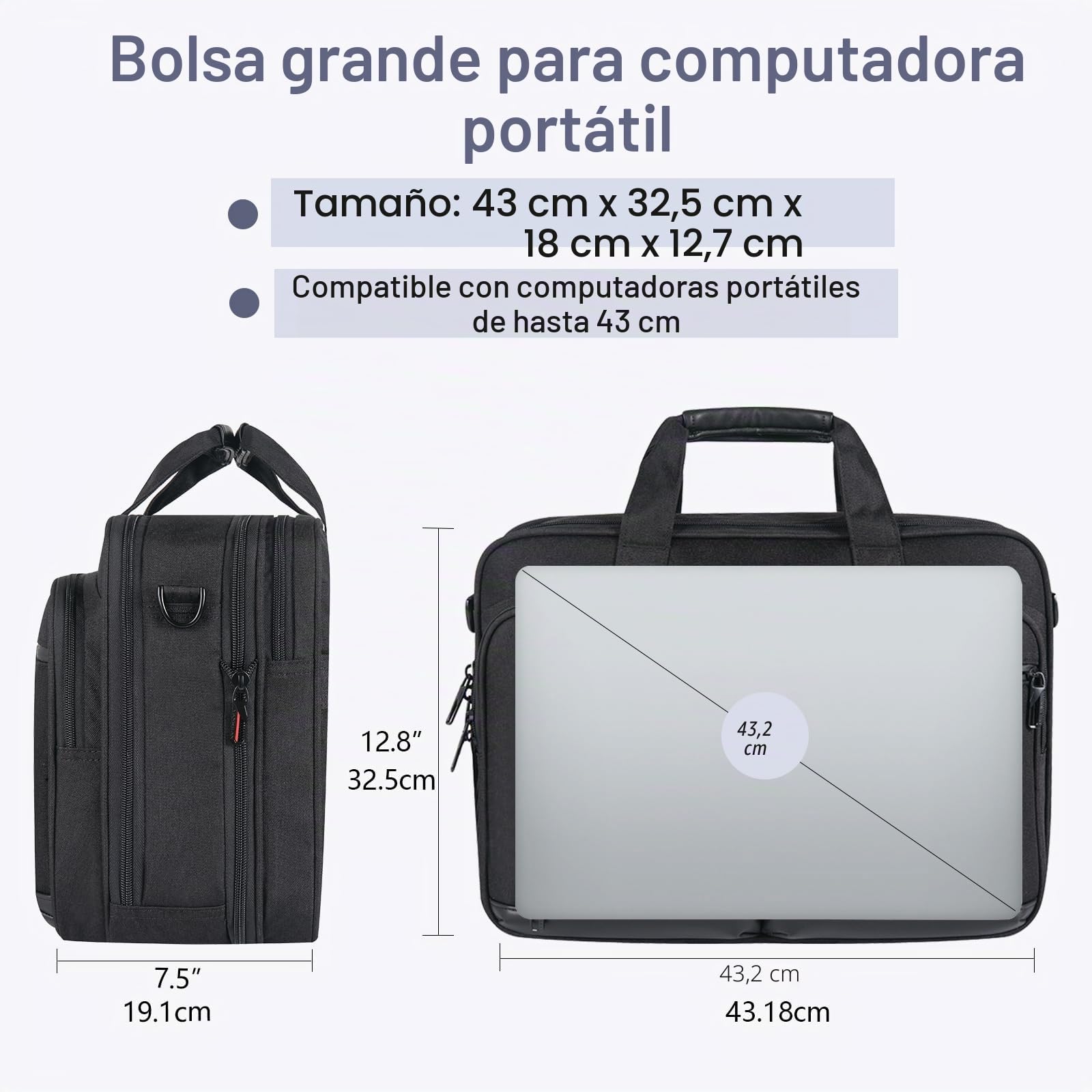 VANKEAN - Maletín para ordenador portátil de 17,3 pulgadas, para hombre y mujer, bolso bandolera, portátil repelente al agua con bolsillo RFID, bolsa de mensajero extensible