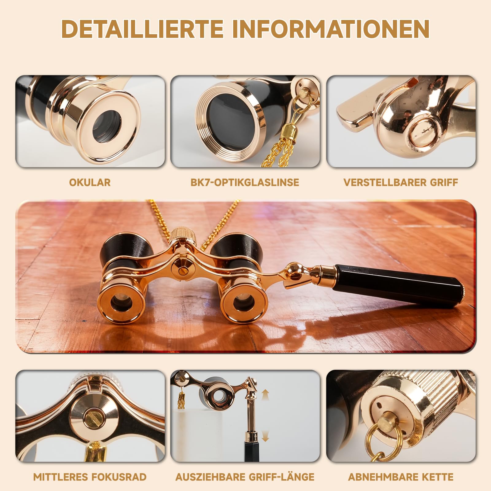 Opernglas 3x25 BK7 Prisma – Leichtes Retro Theaterfernglas (150g) für Oper Konzert Kino, Schwarz