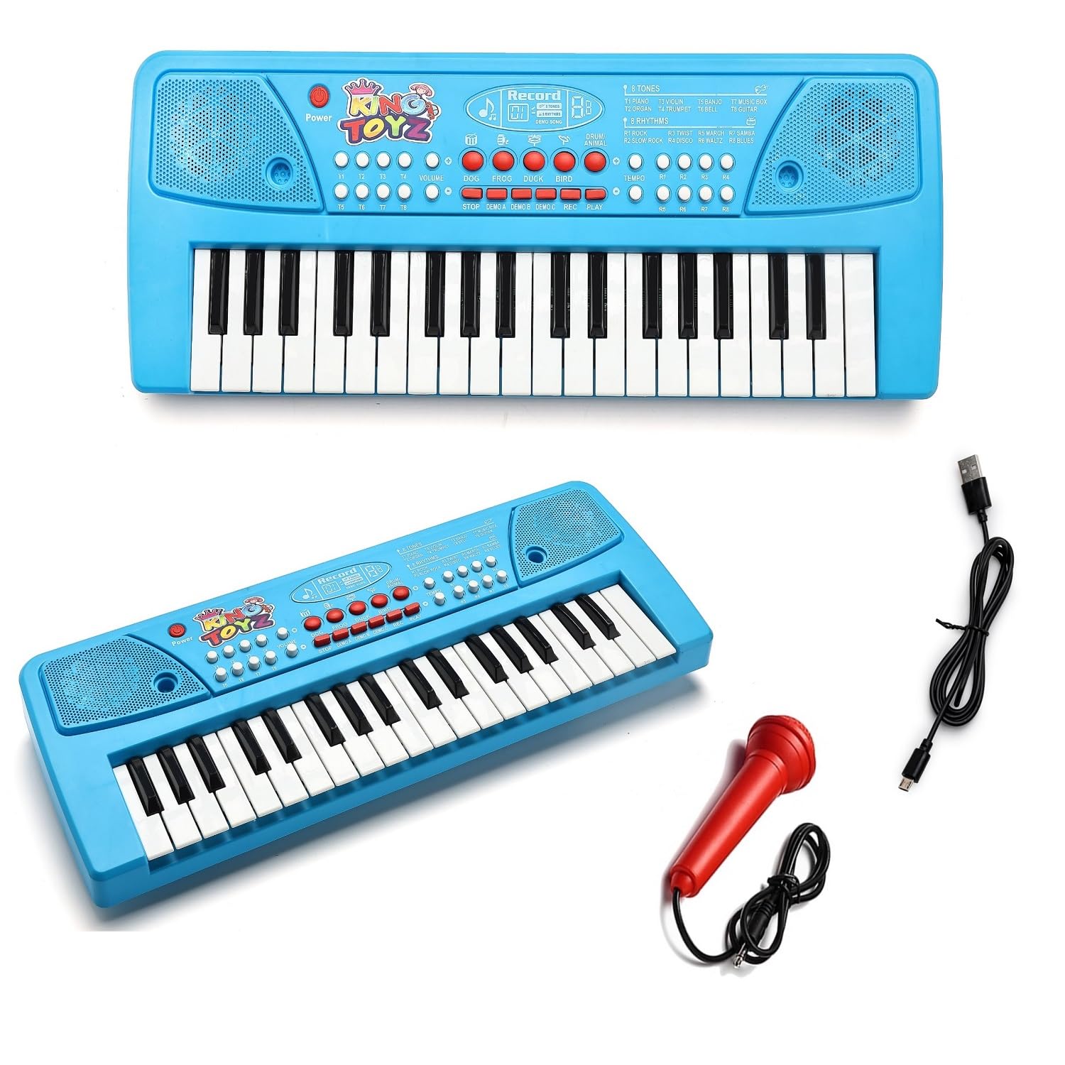 KING TOYZ Kids Piano Keyboard with Mic | 37 Keys, 8 Rhythms, 8 Tones & 6 Demo Songs | Electronic Musical Toy for Boys & Girls Age 2-5 | Educational & Recording Keyboard for Beginners - Sky Blue-image-37
