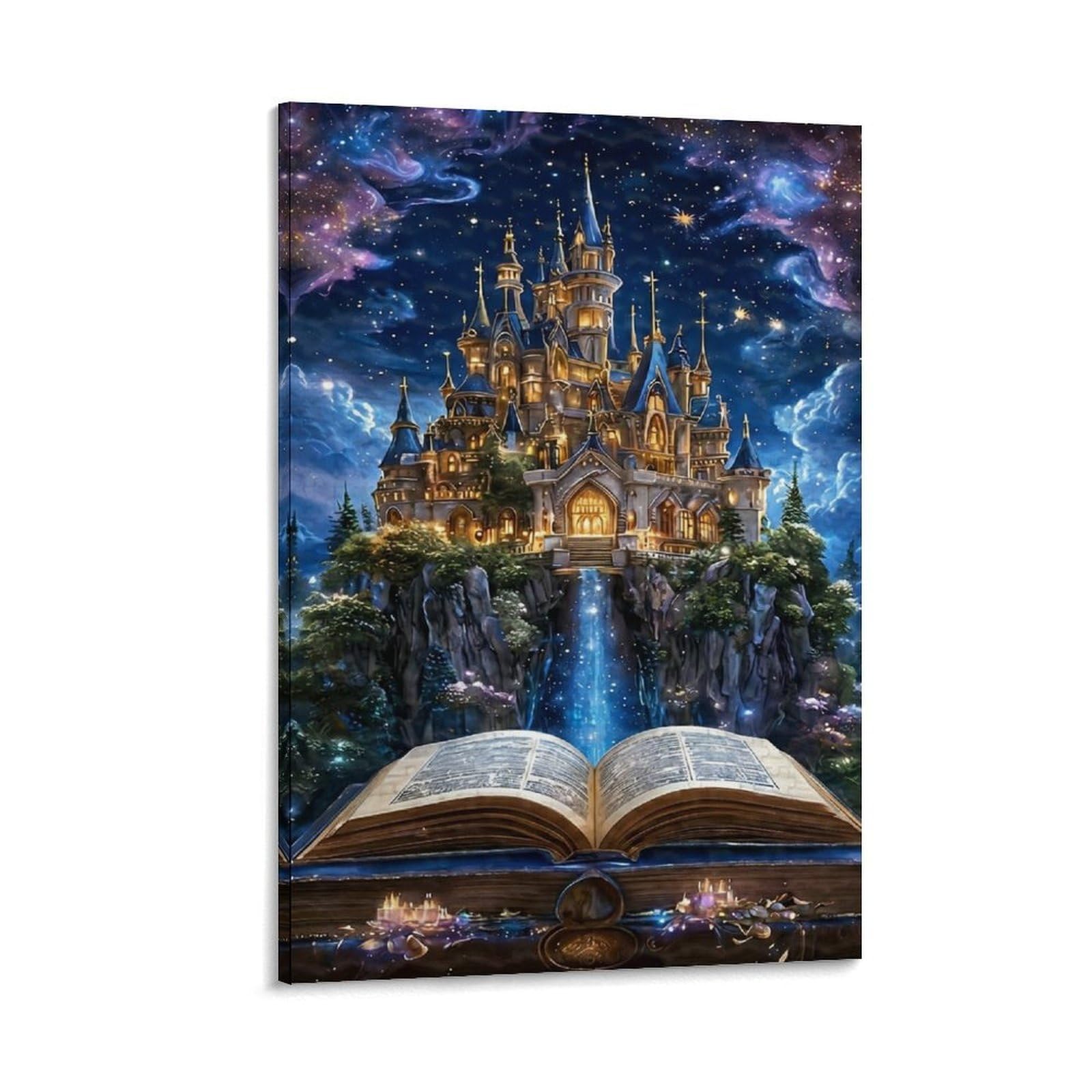 DHBANEIOK Fantasy Castle Book Poster Artwork Giclee Canvas Prints Modern Canvas Wall Art Picture Wall Hanging for Bedroom Living Room Decor 24x36inch(60x90cm)
