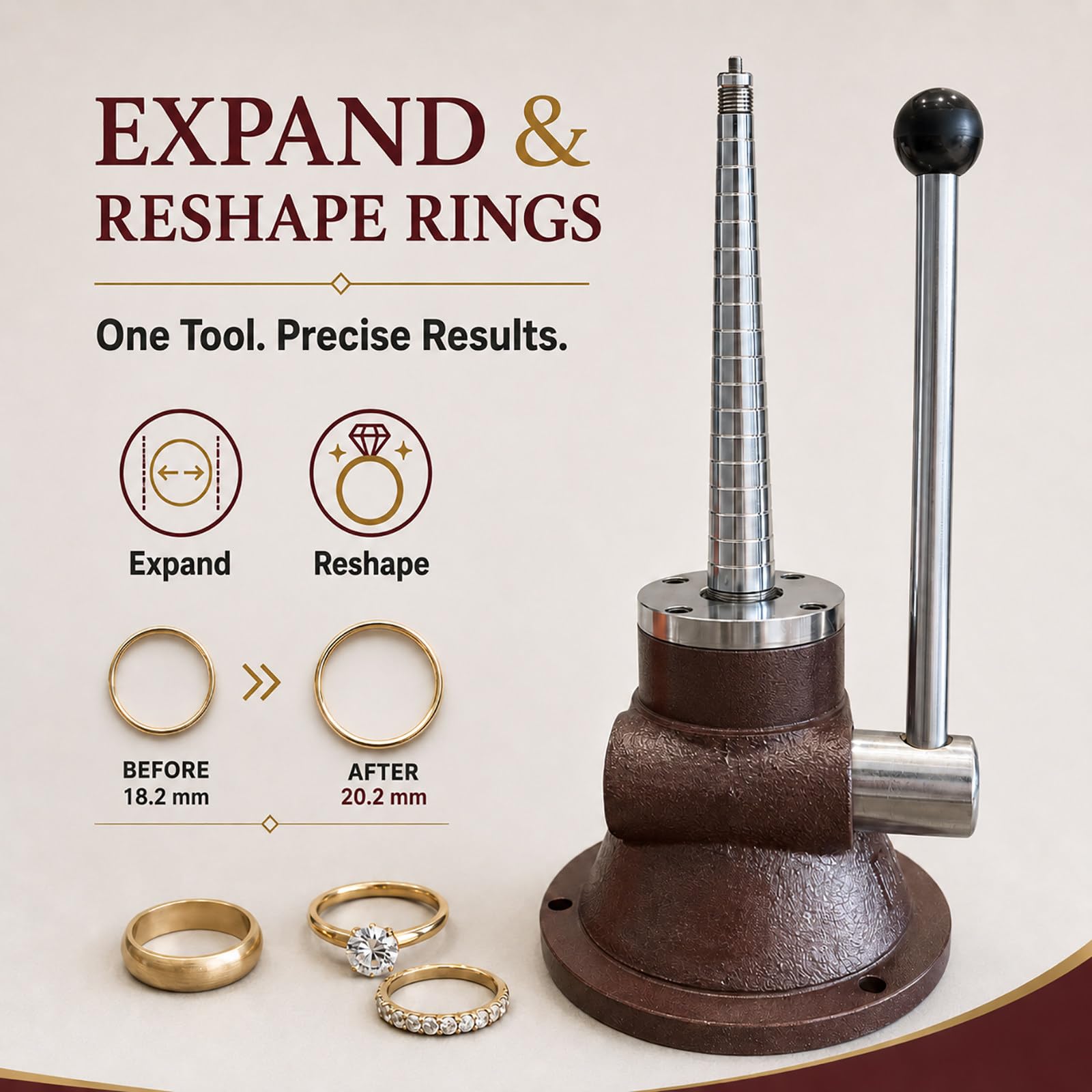 Utensile per Orafi e Laboratorio di Gioielleria, Allargatore e Raddrizzatore per Bracciali e Anelli, Fascia Regolabile 52-70 cm e 14-28 cm, Attrezzatura per Riparazione e Modellazione RingStyle
