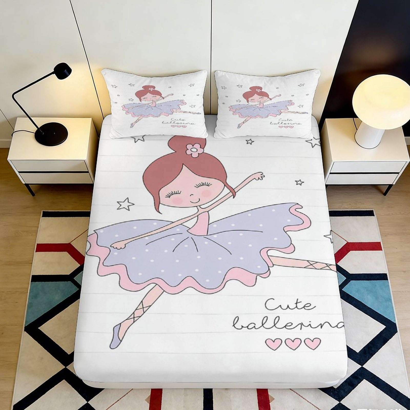 Jqzkxnhpbr Girls Style-8 3D Printed Ballet Fitted Sheet Microfiber Soft Pink Cartoon Bed Cover For Bedroom Youth Dorm Mattress Protection Decor 90X200x25cm