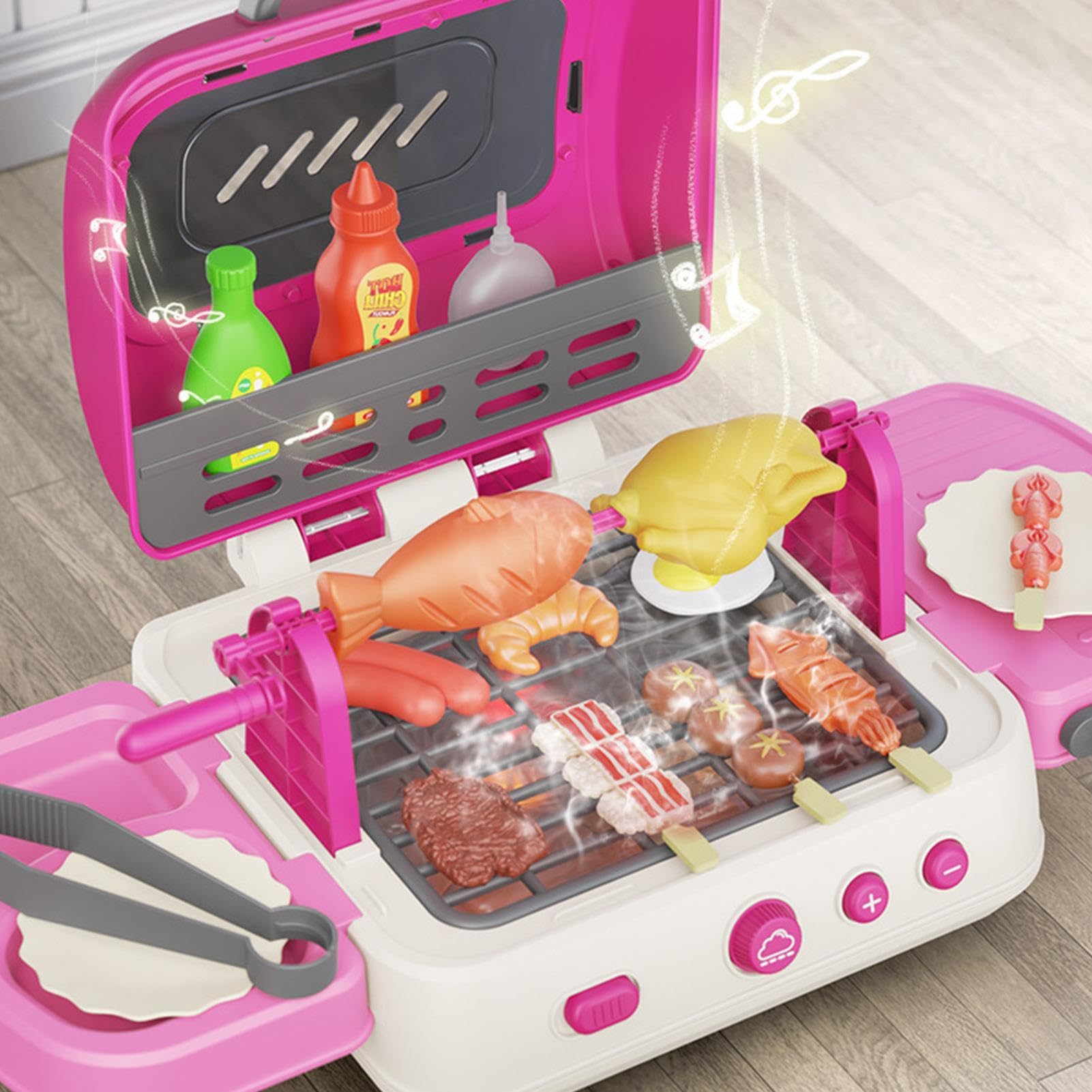 Set Griglia da Esterno per Bambini Set Pieghevole Interattivo con Suono e | Set Cibo Giocattolo Cucina Per Bambini e Bambine, Viaggio, Campeggio, Festa di Compleanno