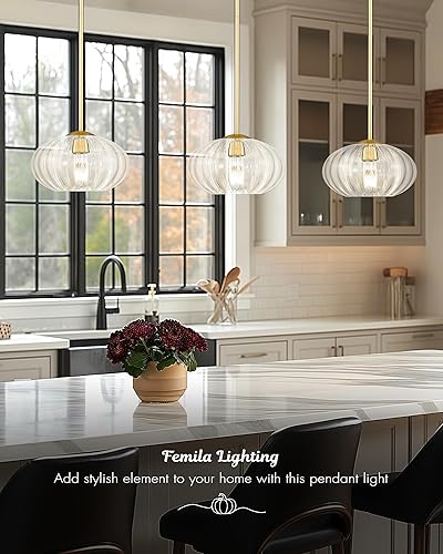 Miniatura 6 de FEMILA Lámpara colgante para isla de cocina, iluminación colgante de oro cepillado de 10.3 pulgadas, lámpara colgante de cristal de cúpula vintage