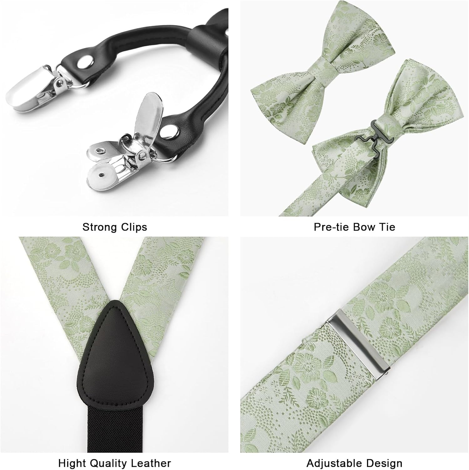 HISDERN Suspenders for Men Paisley Floral Bow tie Suspender Pocket Square Sets Adjustable Y Shape 6 Clips Wedding Braces - Image 2