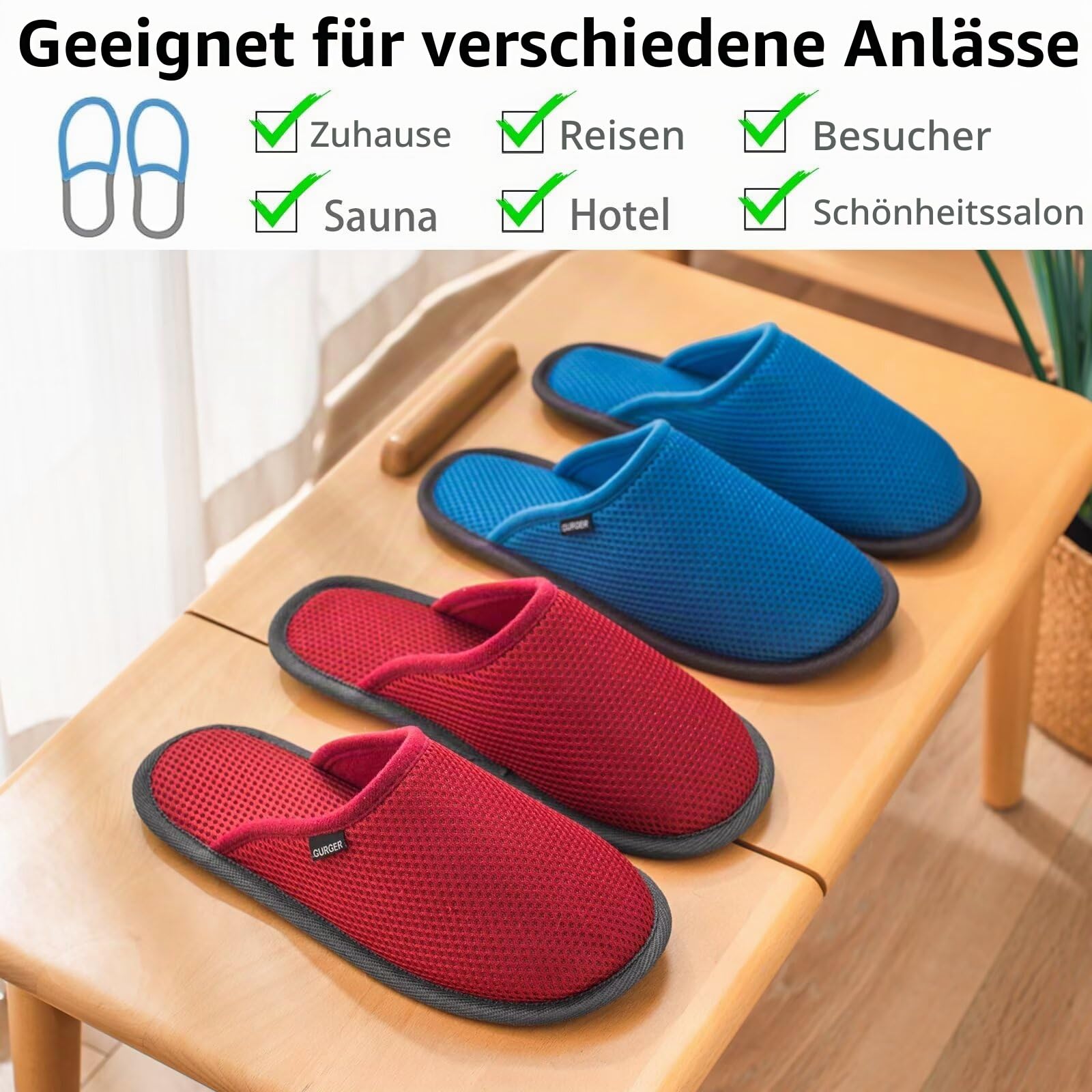 Gästehausschuhe Set Atmungsaktiv Rutschfest Waschbar Gästepantoffeln, Verschiedene Größen und Farben