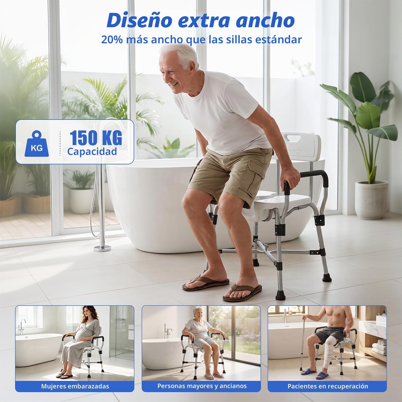 Silla Ducha Personas Mayores con Diseño en U, Taburete Ducha Regulable en Altura, Silla de Ducha para Personas Mayores y Discapacitados, Banqueta Baño Antideslizante de Aluminio, Silla Baño