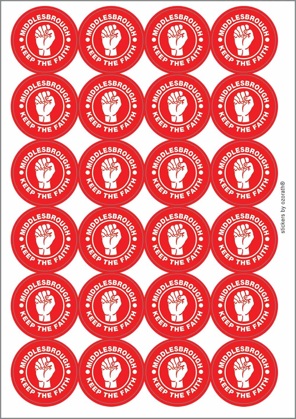 Middlesbrough Keep The Faith Northern Soul Circular Matt Paper Stickers A4 Sheet of 24 (Each Sticker is 45mm Diameter)