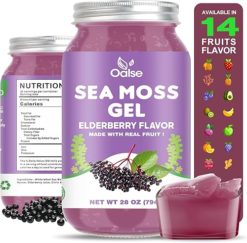 Miniatura 7 de Gel de musgo marino irlandés, mezcla de musgo de mar real y saúco, gel avanzado de musgo marino silvestre de 15 onzas, sabor a baya de saúco