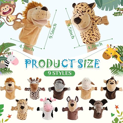 Miniatura 3 de Poen 9 marionetas de mano de animales de 10 pulgadas, marionetas de mano de felpa suave con bocas abiertas movibles, marionetas de animales para