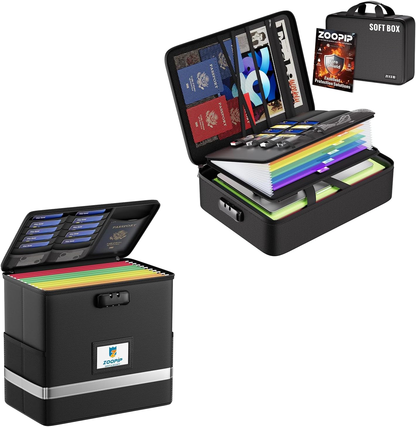 Fireproof File Box with Lock+ Fireproof Document Bag with Lock,Soft-Shell Document Organizer