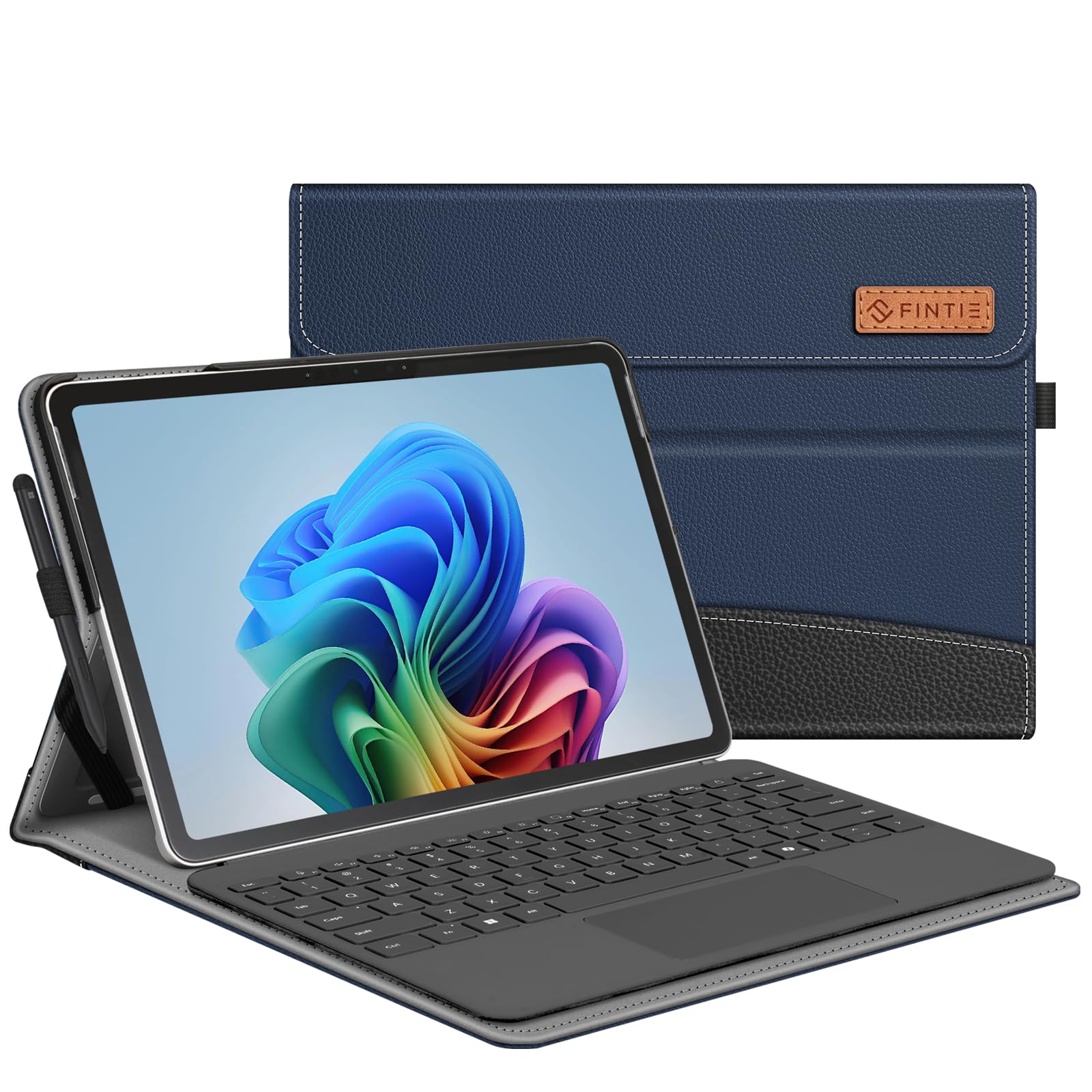 Fintie Hülle für Microsoft Surface Pro 12 Zoll 1. Edition (2025), Portfolio Business Cover mit Mehreren Betrachtungswinkeln, Tasche und Stifthalter, kompatibel mit Type Cover-Tastatur, Blau/Schwarz