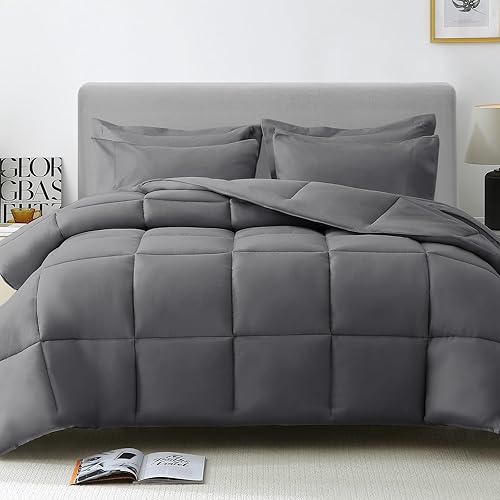 Miniatura 7 de JOLLYVOGUE Juego de edredón King de 7 piezas  Cama en una bolsa ultrasuave  Alternativa de plumón de ganso  Serie 1800 Premium con edredón, sábanas,