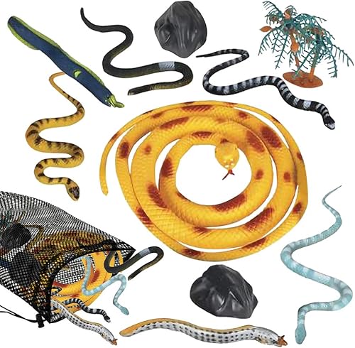 ArtCreativity juego de serpiente en bolsa de malla, paquete de 12 figuras de serpiente en varios diseños, juguetes de agua para niños, decoración de