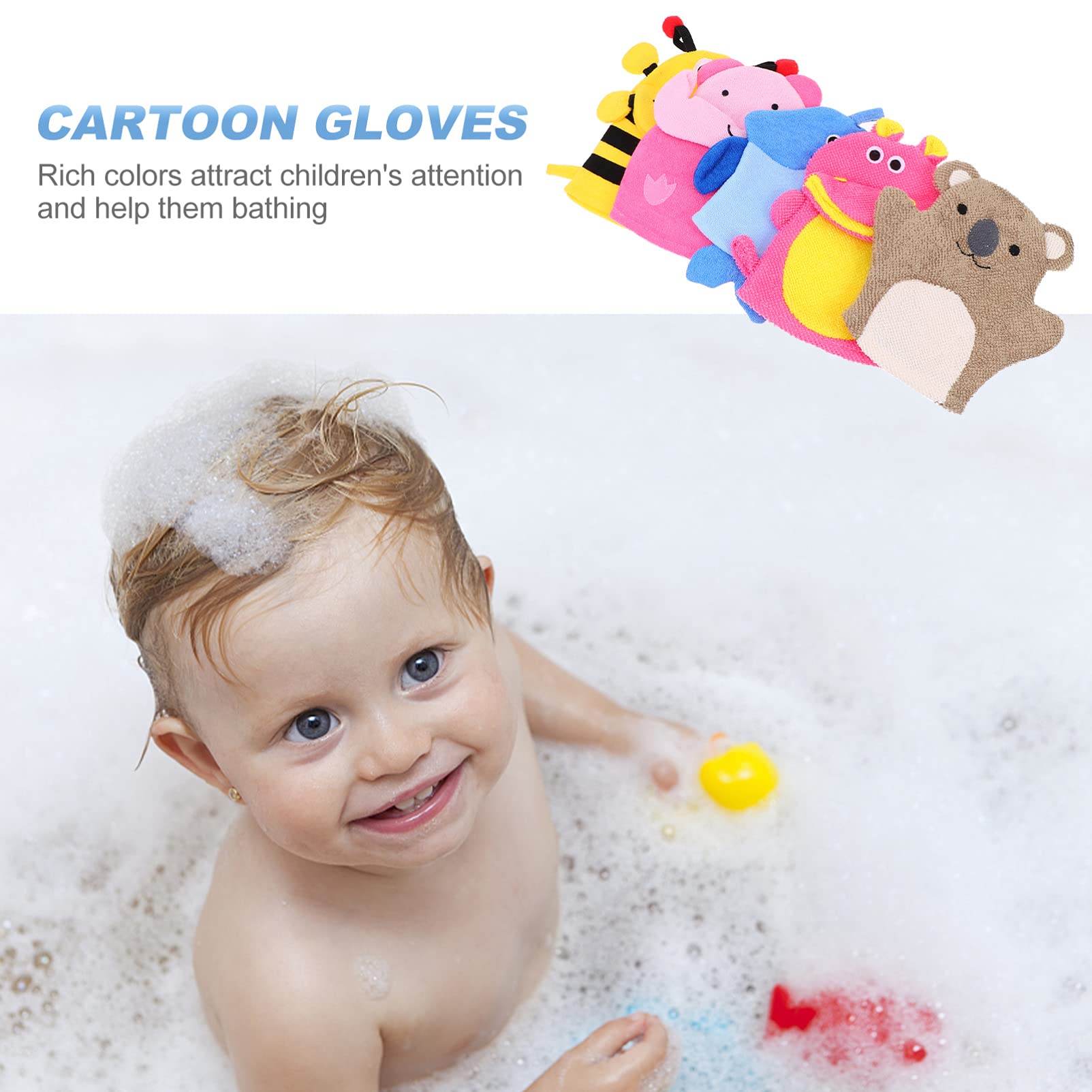 Manoplas de baño para niños, 5 unidades de bonitos guantes de animales, esponja de baño, manoplas para baño de manos y ducha para niños y niñas