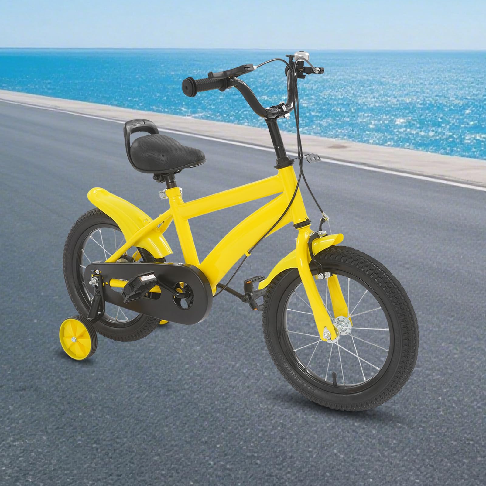 Bicicleta infantil de 14 pulgadas, con ruedas estabilizadoras, bicicleta para niños y niñas Kids Bike, manillar y sillín de altura ajustable, marco de acero al carbono ligero, sistema de