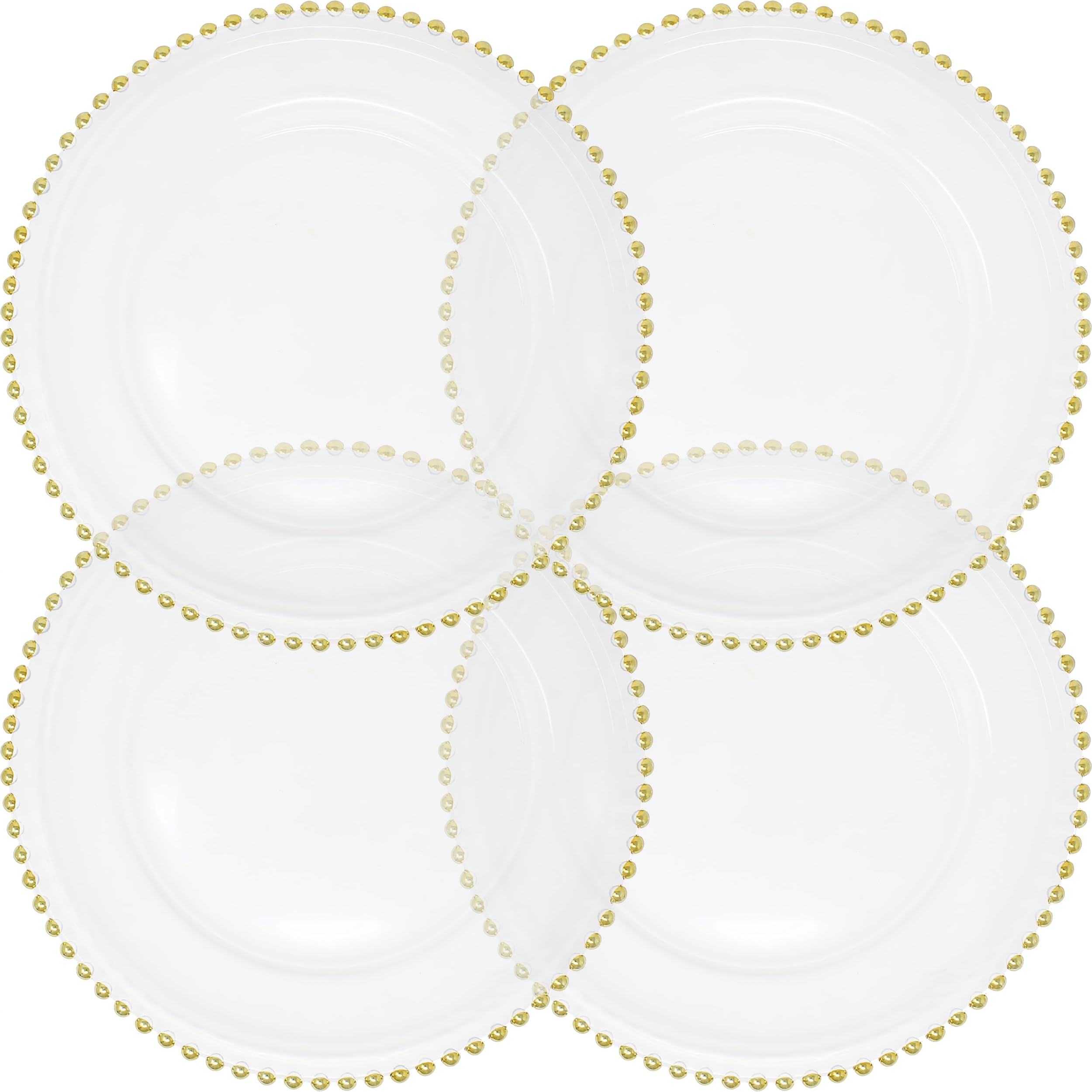 Photo 1 of Ms Lovely Clear Glass Charger 12.6 Inch Dinner Plate With Beaded Rim - Set of 4 - Gold