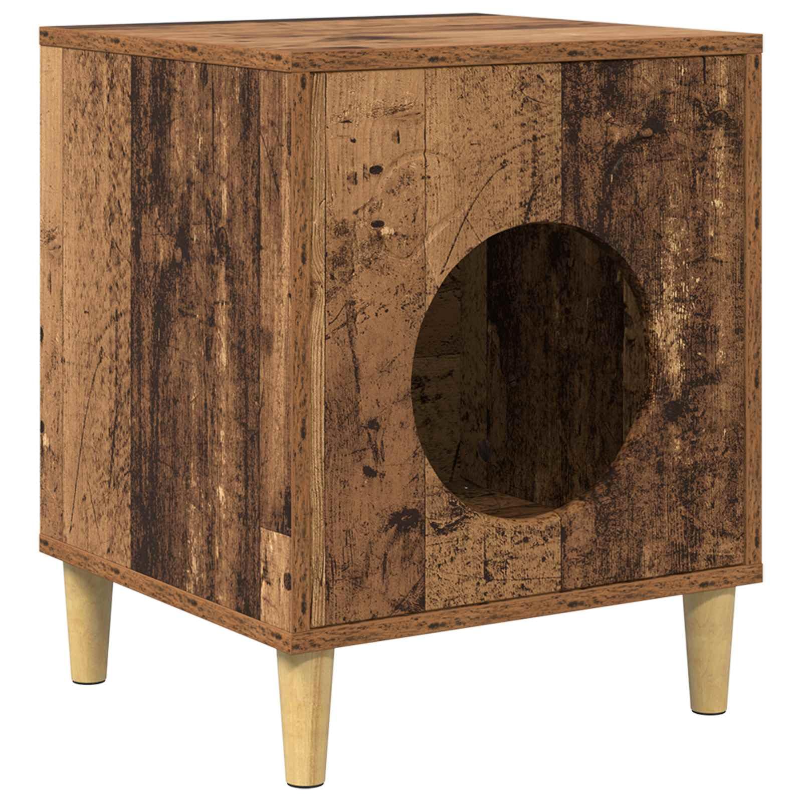 Katzenhaus Indoor aus Holzwerkstoff, Moderne Katzenhöhle in Altholz-Optik, Rechteckige Katzenhütte für Wohnzimmer, Robustes Haustierhaus, 42,5 x 40 x 53 cm