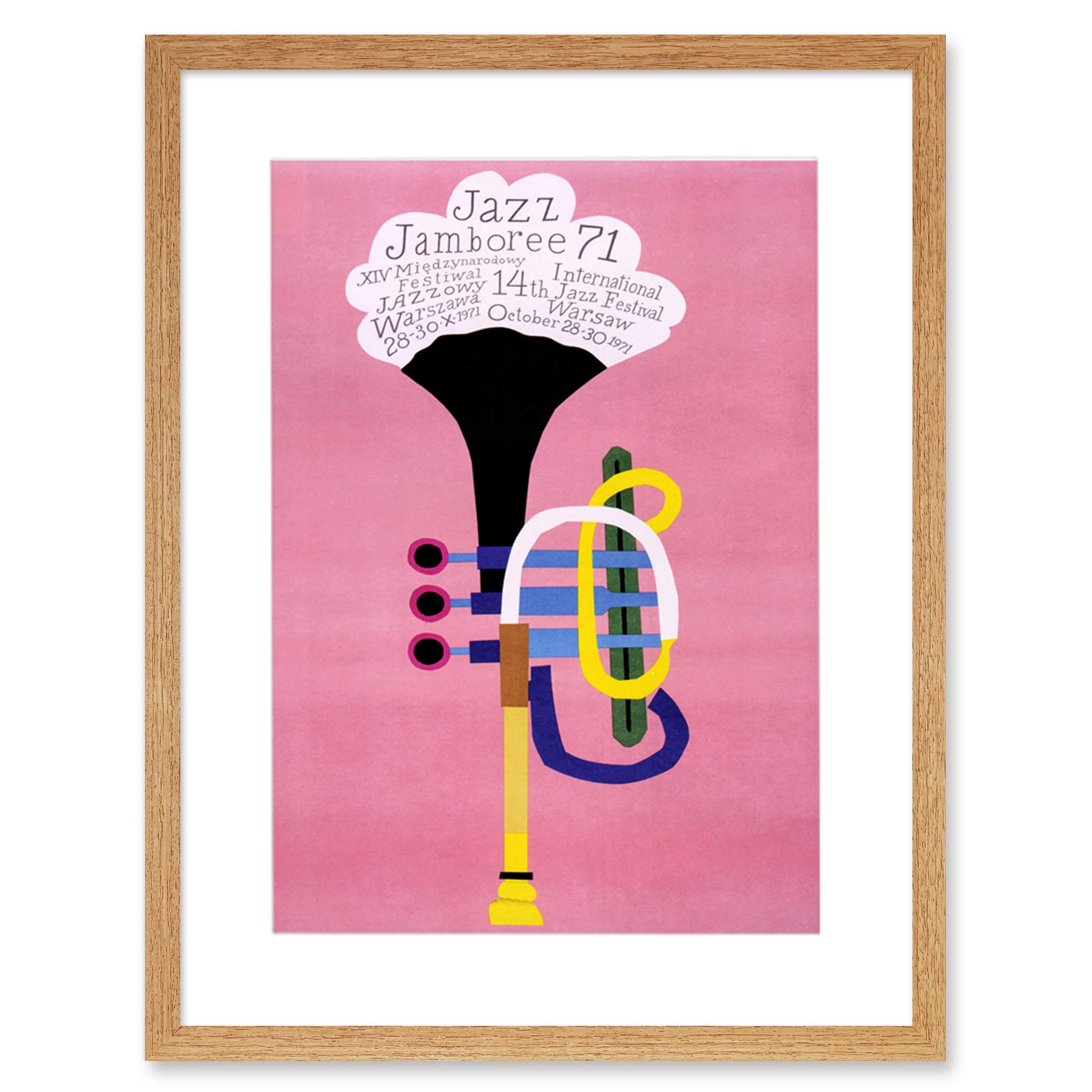 Wee Blue Coo Exhibition Jazz Poland Trumpet Abstract Artwork Framed Wall Art Print 12X16 Inch