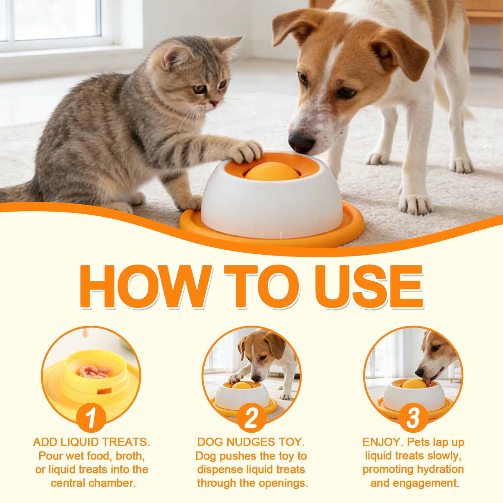 Dog Lick Bowl, Interactive Lick Sphere for Dogs Cat, Slow Feeder Dog Bowl for Anxiety Relief, Non-Slip Licking Bowl with Rotating Ball, Healthy Diet Food Container (Yellow,1pc) — view 5