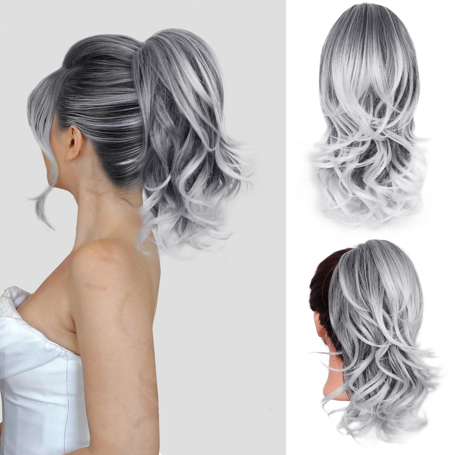 ZQIAN BEAUTY Claw Clip Ponytail Extension – 14 Inch Curly Ponytail Extension, Wavy Pony Tails Hair Extensions, Synthetic Hair Extensions Ponytail, Clip On Ponytails For Women (Color: Salt And Pepper)