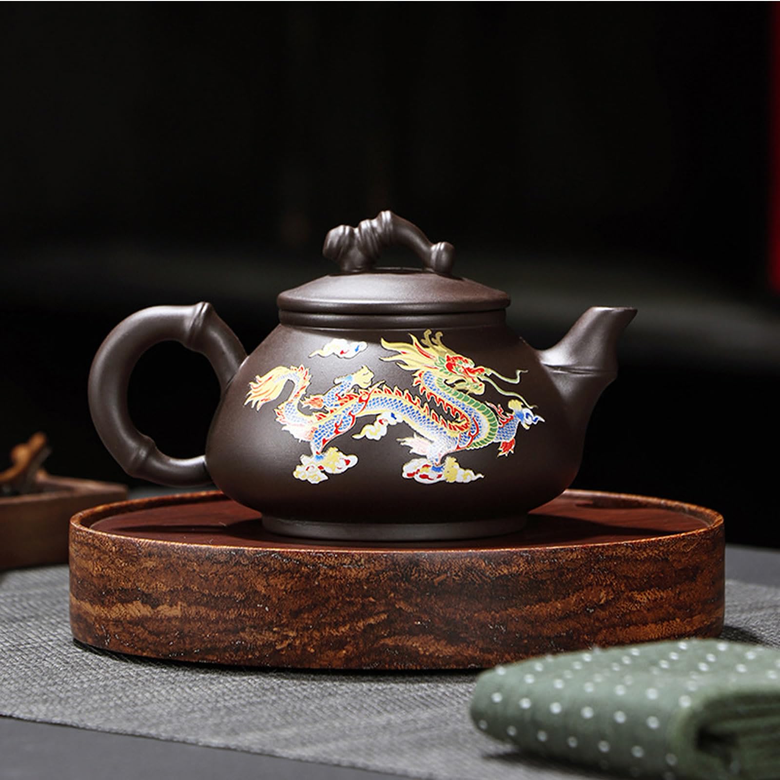 Tetera Dragón y Fénix que cambia de color,Juego de tetera y tazas de barro morado,Juego de té kung fu chino,Cerámica 1 olla 2 tazas,Con posavasos (Dragón Fénix, Con caja de regalo)