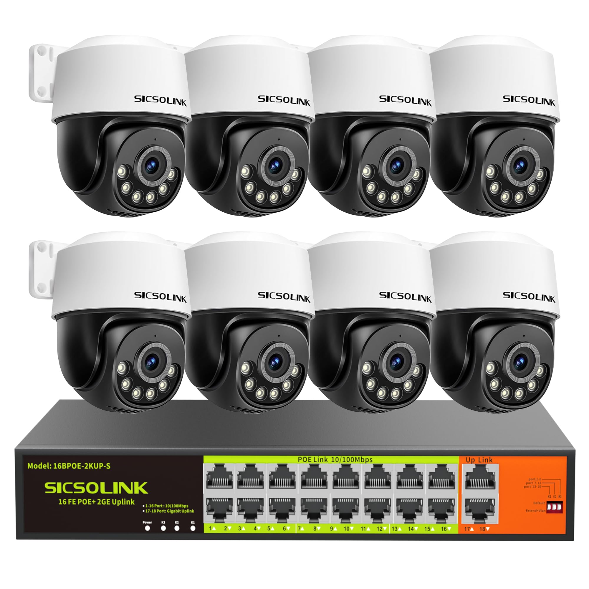 SICOSOLINK POE Security Camera System with 8 * 5MP Security Camera and POE Switch.