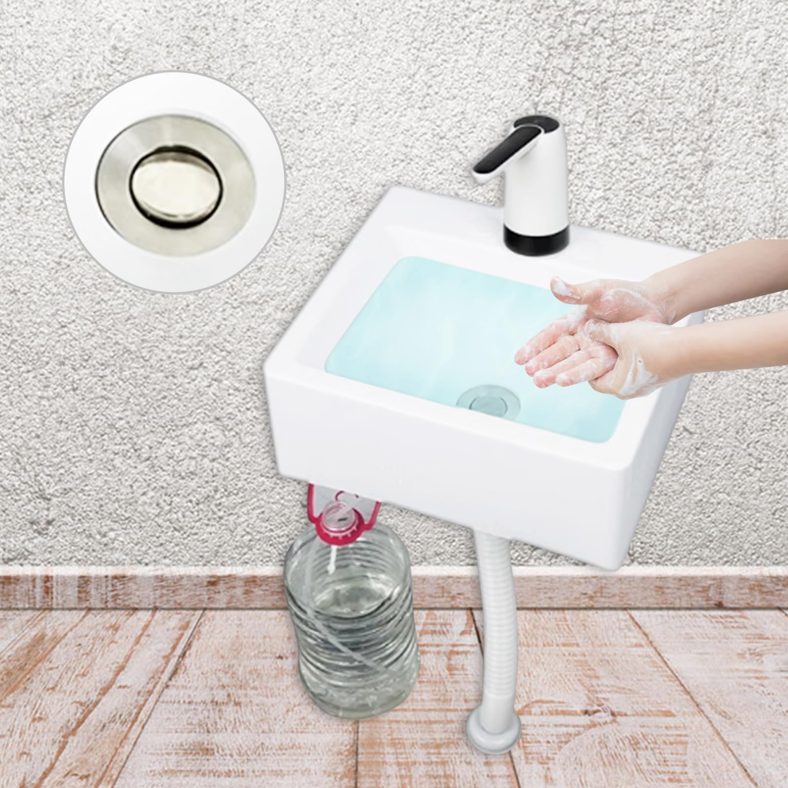 Mini lavabo de salle de bain en plastique pour caravane, camping-car, bateau,avec pompe,40x20x11cm/33.5x29x13cm(WxDxH),stable et résistant aux fissures,Blanc (B)
