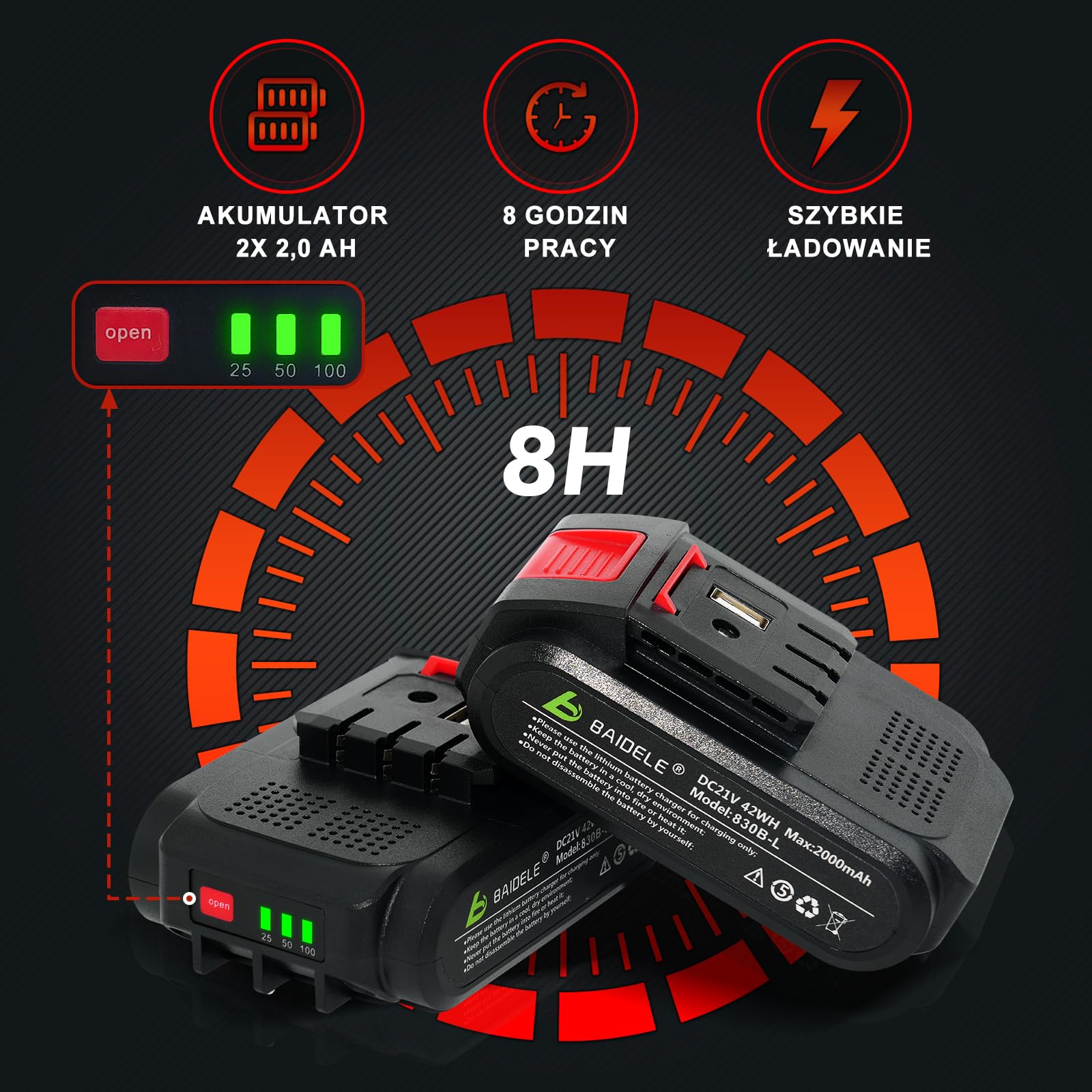 Sekator Elektryczny 35MM, Sekator Akumulatorowy 21V Z Akumulatorem Litowym 4,0 AH (2 X 2,0 AH), 6-8 Godzin Pracy, Odpowiedni Do Sadów I Dużych Gospodarstw Rolnych