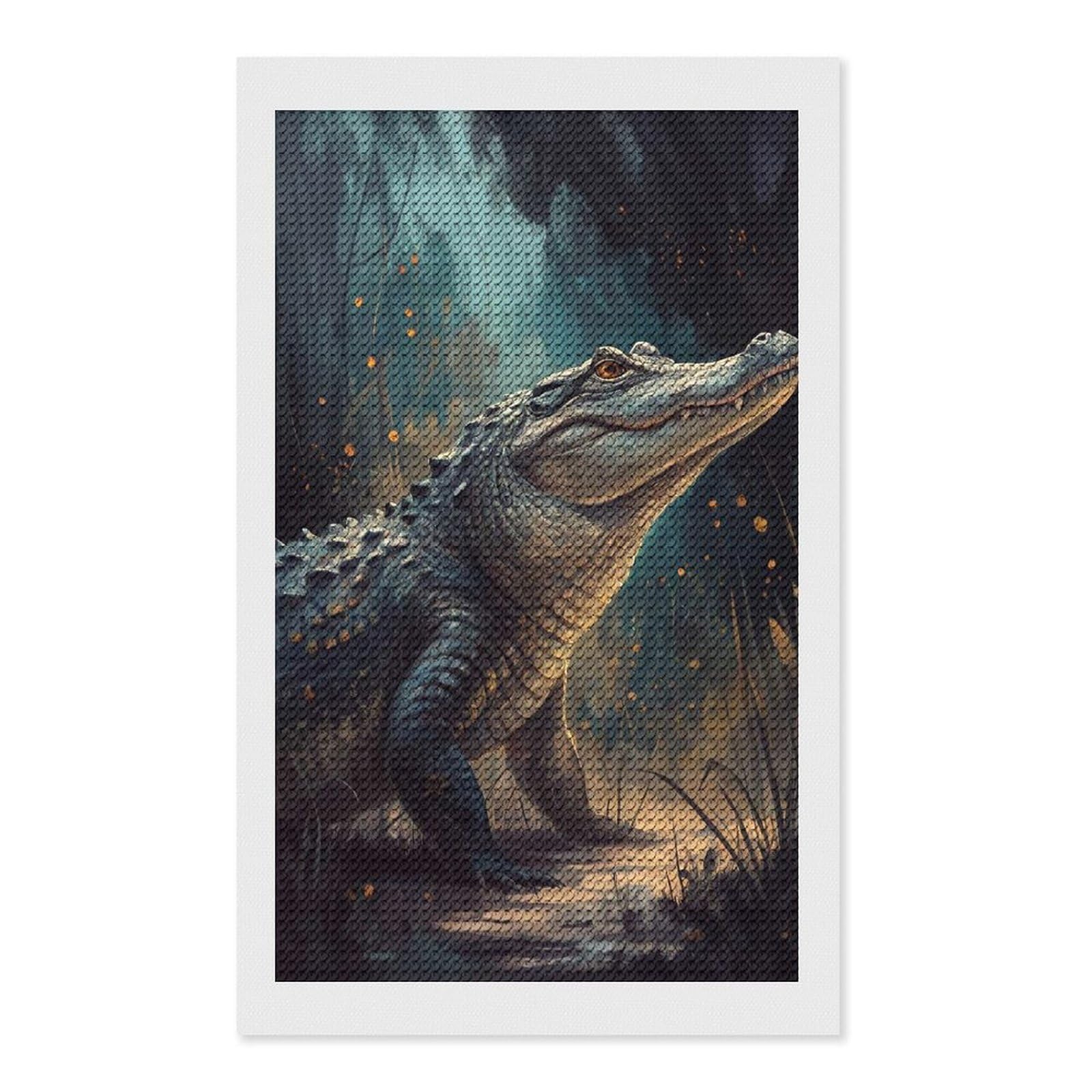 Junmoney Alligator in A Swamp Diamond Art Kit 12"x20", Gift Idea, for Family Craft Time, Mindful Craft Activity, Boho Decor, Relaxing DIY Hobby