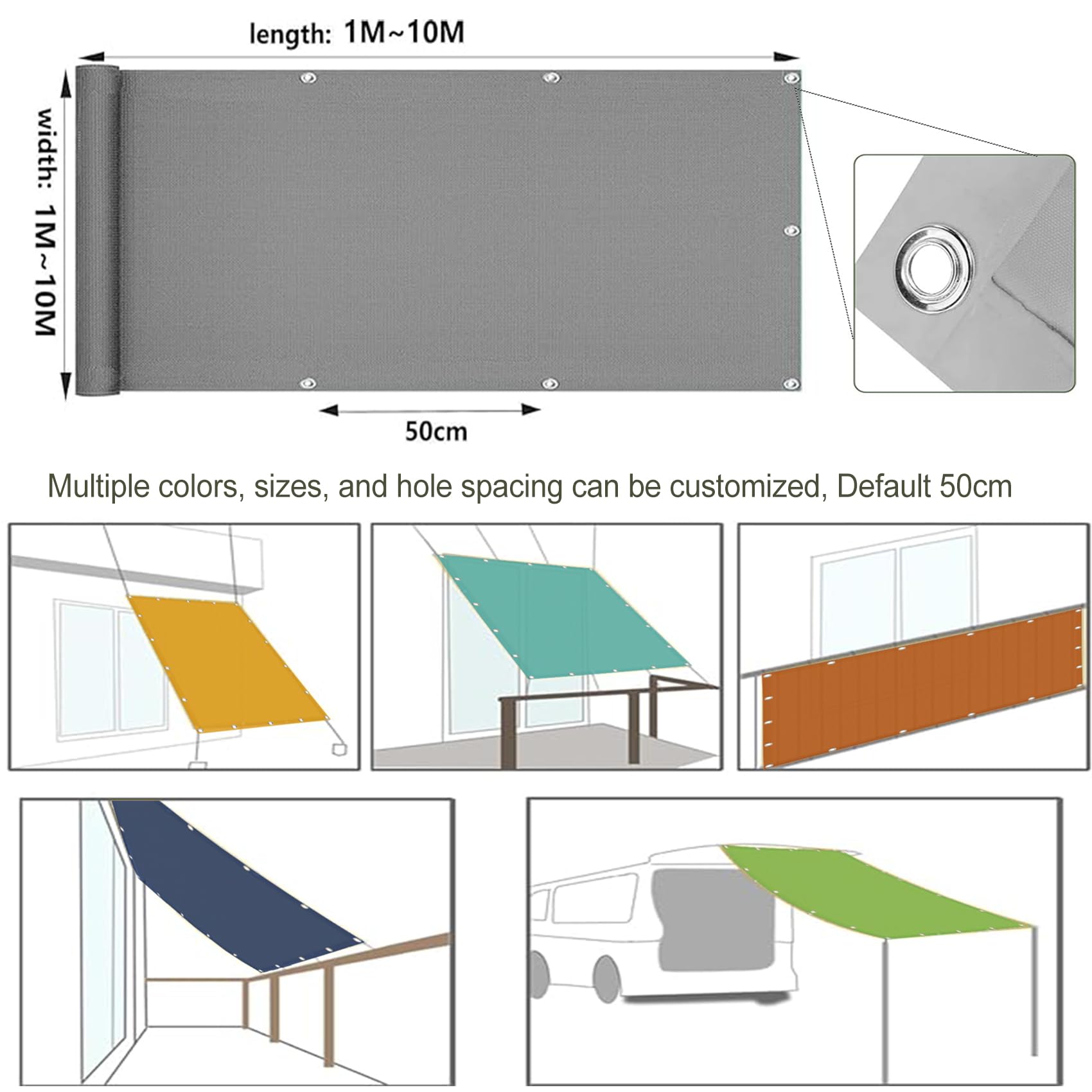 Blokada UV 1,2 x 4,9 m 95% ochrona przed promieniowaniem UV, wytrzymałe, łatwe składanie, możliwość dostosowania, do użytku na zewnątrz i w ogrodzie, lina w zestawie