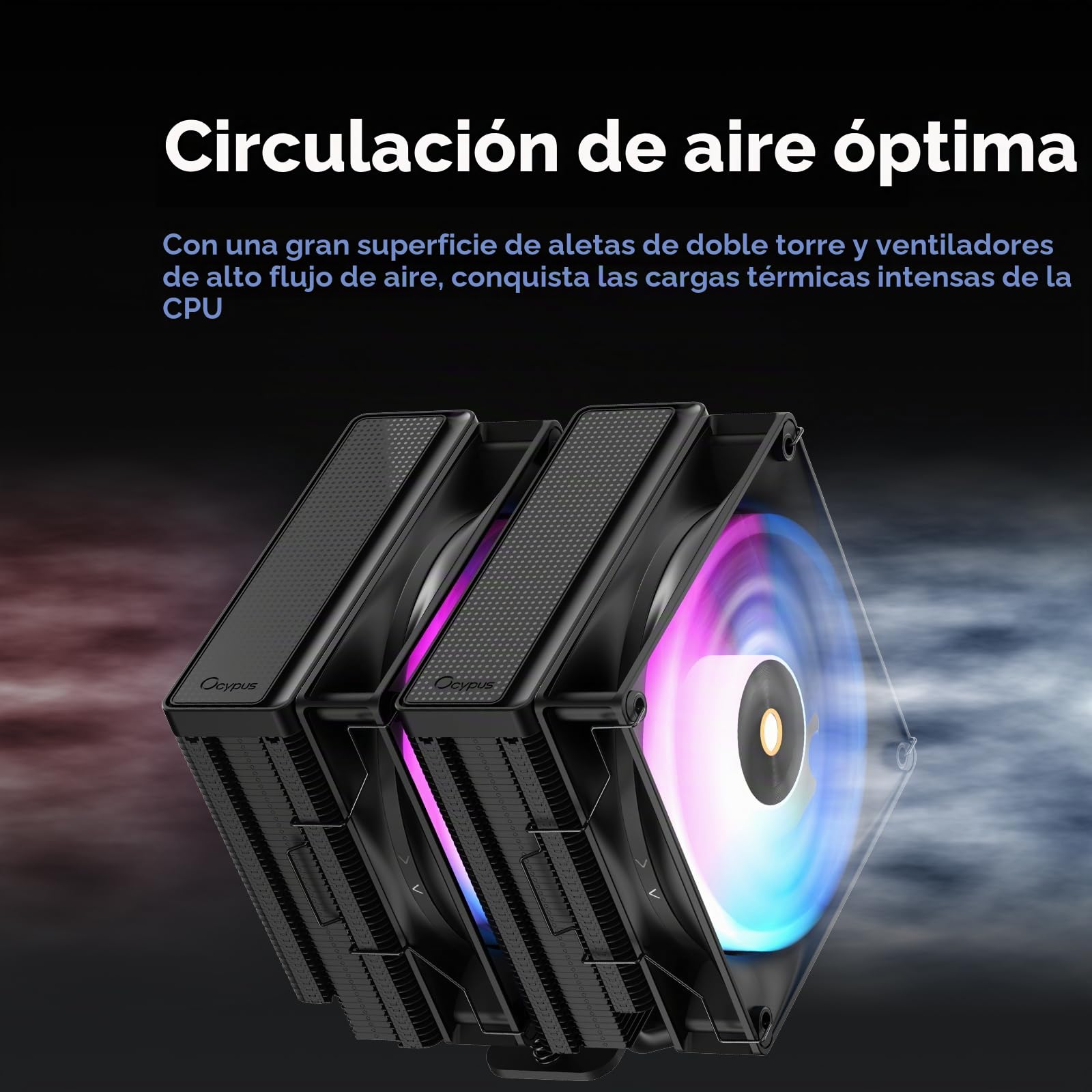 Delta A62 ARGB Disipador CPU con Función ARGB,Ventilador PWM Silencioso de 120 mm con Rodamiento Hidráulico, 6 Tubos de Calor de Cobre, para CPU de AMD AM4/AM5 e Intel LGA 115X/1200/1700/1851, Negro