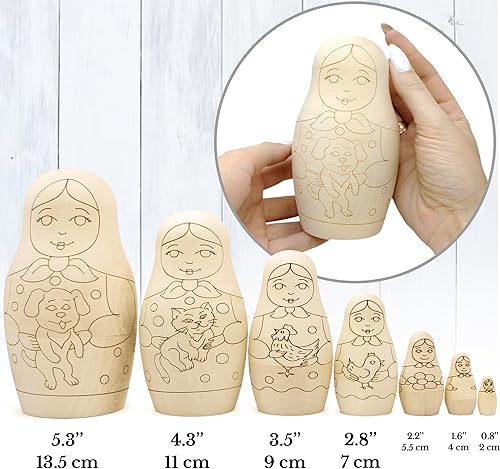 Miniatura 3 de AEVVV Juego de 7 muñecas rusas en blanco para pintar - Artesanías de madera para pintar tu propio Matryoshka - Artesanías de madera sin terminar -