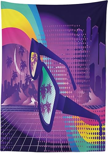 Miniatura 4 de Ambesonne Synthwave - Mantel retro futurista con palmas y rascacielos, arcoíris y lentes, mantel rectangular para decoración de comedor y cocina, 60