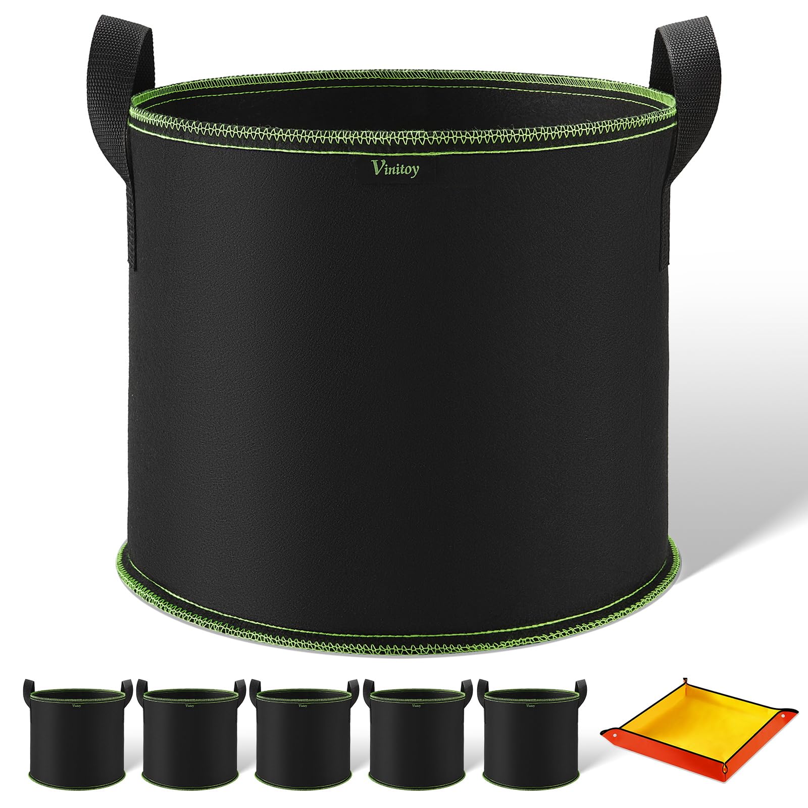 Vinitoy 5X 27L Stofftopf mit Umtopfmatte, AtmungsaktivBeutel Pflanzsäcke mit Griffe, Pflanzsack Grow Bag mit 100cm x 100cm Pflanzmatte für Kartoffeln, Tomaten und Gemüse