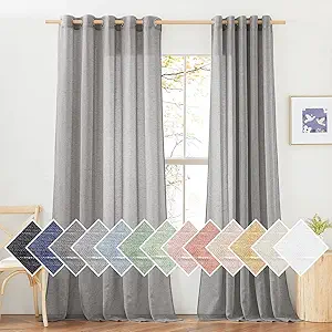 NICETOWN Living Room Sheer Linen Curtains for 84 inch Length 2 Panels Set, Grommet Semi Sheer Linen Blend Drapes Privacy with Light Filtering for Sliding Door, Charcoal Grey, W70 x L84