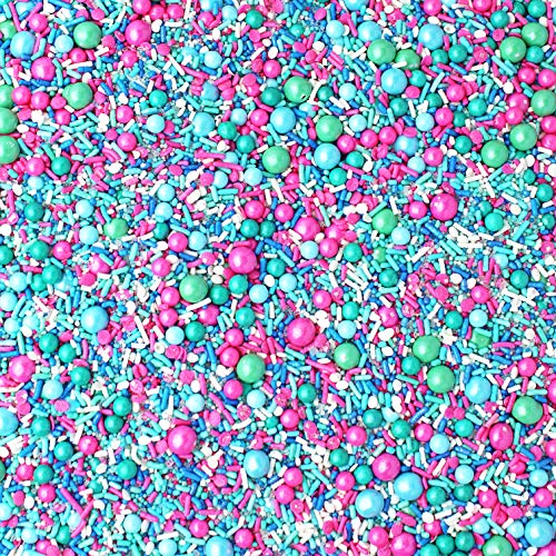 To Dive For Sprinkles Mix| Summer Birthday Cake Cupcake Cookie Sprinkles| Ice Cream Candy Sprinkles Toppers| Ocean Blue Aquamarine Blue Mint Green Hot Pink White Colorful Sprinkles, 4OZ