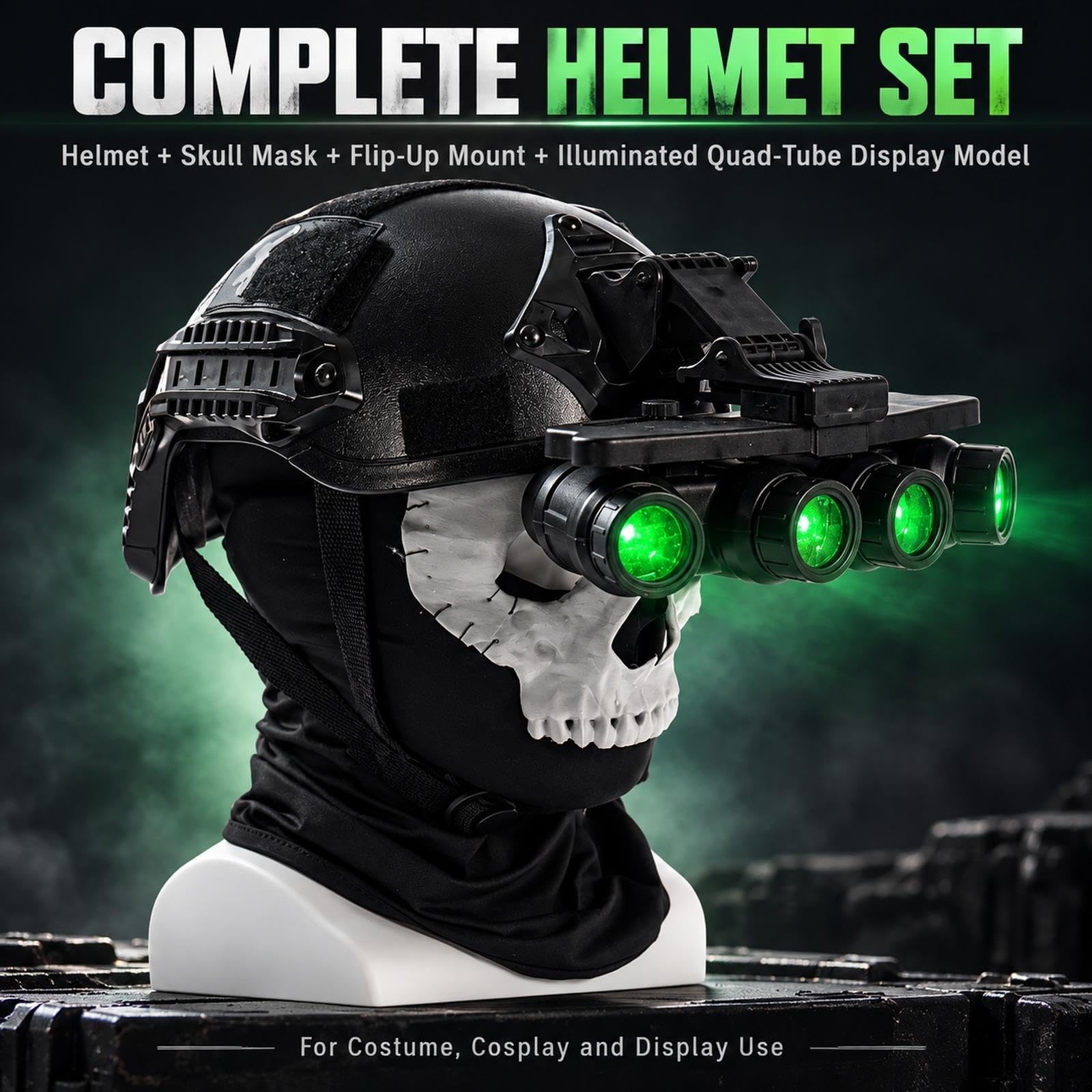 Casco Cosplay Bambini con Maschera Teschio e Modello Quad-Tube Verde