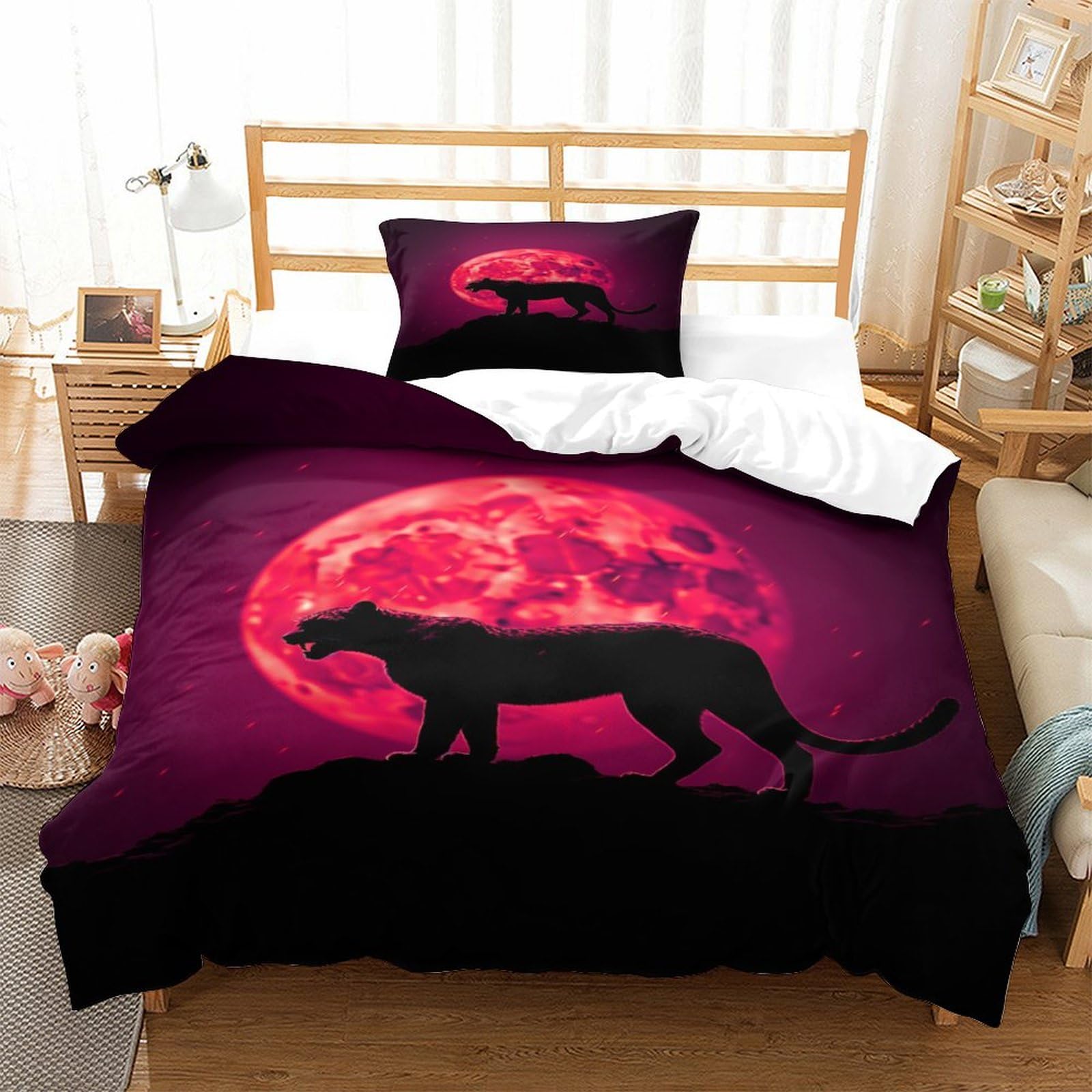 P1S9U7W5Y 3D Printed Black Panther Moon Duvet Cover Set 3pcs Microfiber Night Cat Bedding Set Single
