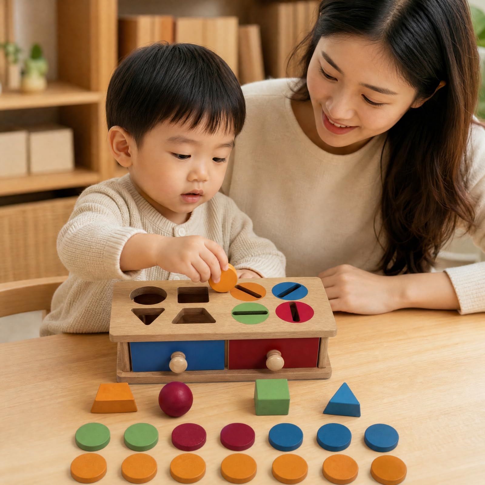 harayaa Boîte à Formes en Bois Hêtre Échardes, Sûr, Boîte D'apprentisge Pièces Géoméques en Bois, pr École Matnelle