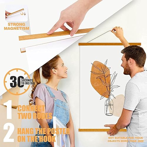 Miniatura 40 de Ywlake - Kit de marco magnético de madera estilo gancho, para colgar pergaminos, pósteres, mapas, lienzos y obras de arte de 12 x 18 pulgadas, 12 x