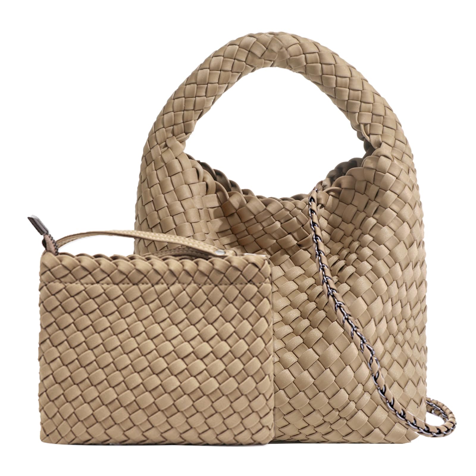 Womens Large Capacity Shoulder Top-handle Travel Bucket Bag Fashion Hand-Woven Tote Handbags and Purses